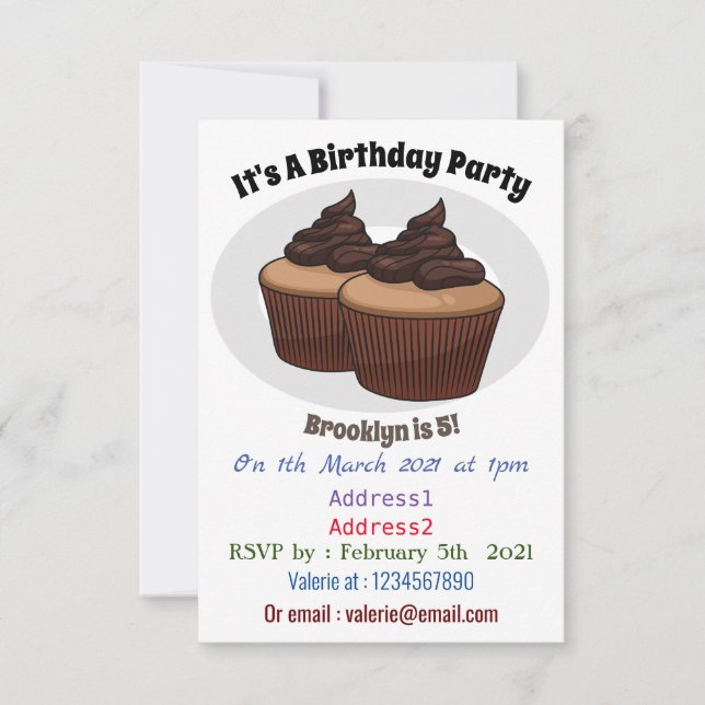 Cupcake cartoon illustration invitation (Front)
