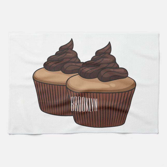 Cupcake cartoon illustration  kitchen towel (Horizontal)