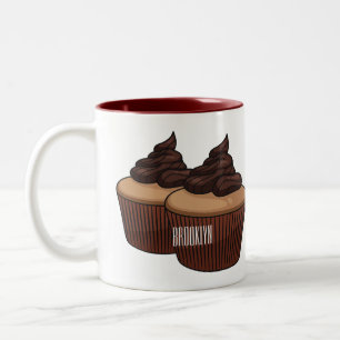 Cupcake cartoon illustration Two-Tone coffee mug