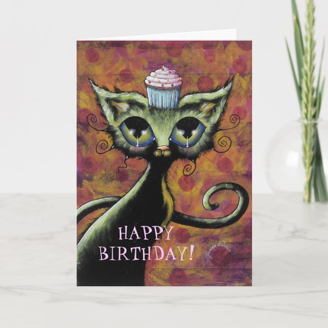 Cupcake Cat Happy Birthday Card (Front)