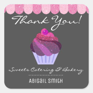 Cupcake Catering Bakery Girly Glitter  Square Stic Square Sticker