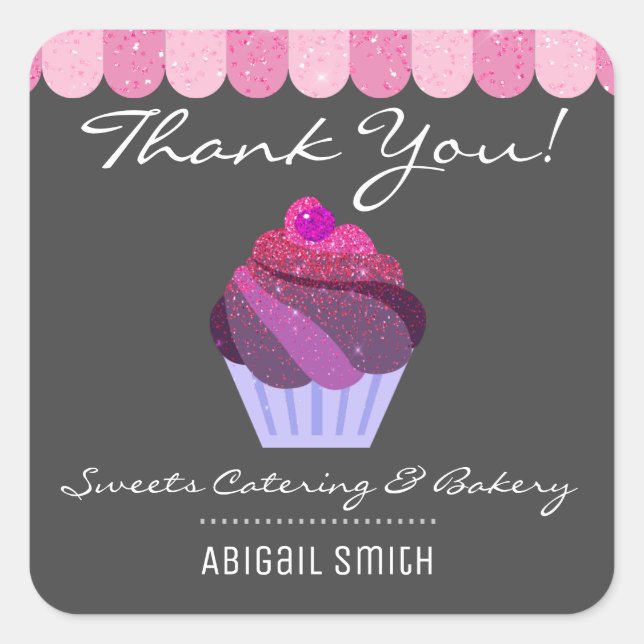 Cupcake Catering Bakery Girly Glitter  Square Stic Sticker (Front)