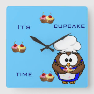 cupcake chef owl square wall clock