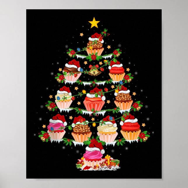 Cupcake Christmas Tree Lights Funny Fast Food Cupc Poster (Front)