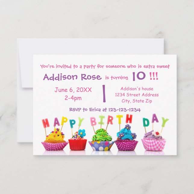 Cupcake coloré - Carte d'anniversaire fille 3x5 (Devant)