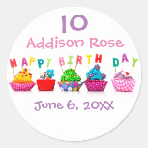 Cupcake coloré - Sticker Cercle d'Anniversaire fil