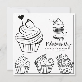 Cupcake Colouring Page Girl Card Valentine's Day