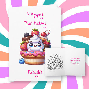 Cupcake Colouring Page Personalized Birthday Card