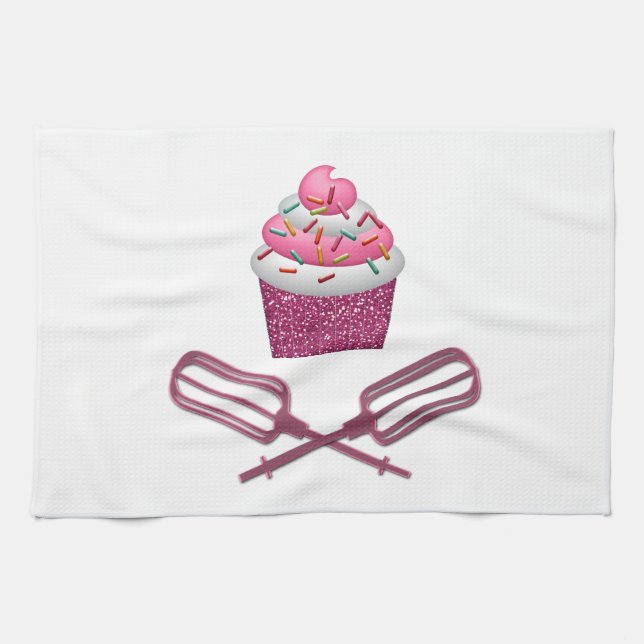 Cupcake & Crossed Beaters In Pink Kitchen Towel (Horizontal)