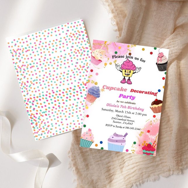 Cupcake decorating birthday, kid's baking bash invitation (Creator Uploaded)