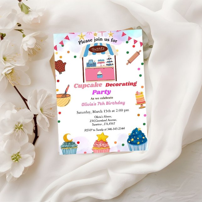 Cupcake decorating birthday party, sweet cupcake  invitation (Creator Uploaded)