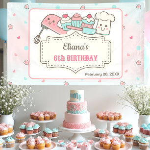 Cupcake Decorating Girl Baking Party Birthday Banner
