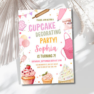 Cupcake Decorating Party Cooking Girl Birthday Invitation