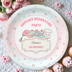Cupcake Decorating Party Cute Baking Girl Birthday Paper Plate
