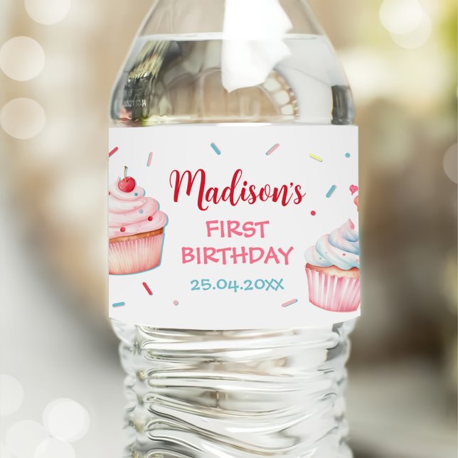 Cupcake Decorating Party Cute Baking Girl Birthday Water Bottle Label (Creator Uploaded)