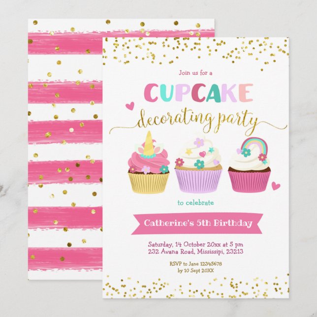 Cupcake Decorating Party Invitation (Front/Back)