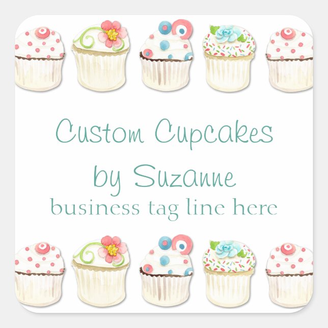 Cupcake Dessert Baking Bakery Business Identity Square Sticker (Front)