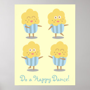 Cupcake Doodle: Kawaii Cupcake dancing happily Poster