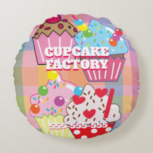 CUPCAKE FACTORY Menu Round Pillow