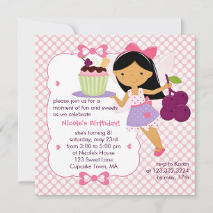Cupcake Fairy Purple and Pink Girly Birthday Party Invitation