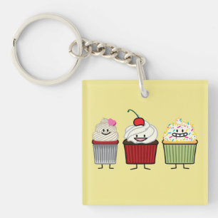 Cupcake family frosting sprinkles cherry cakes hea keychain