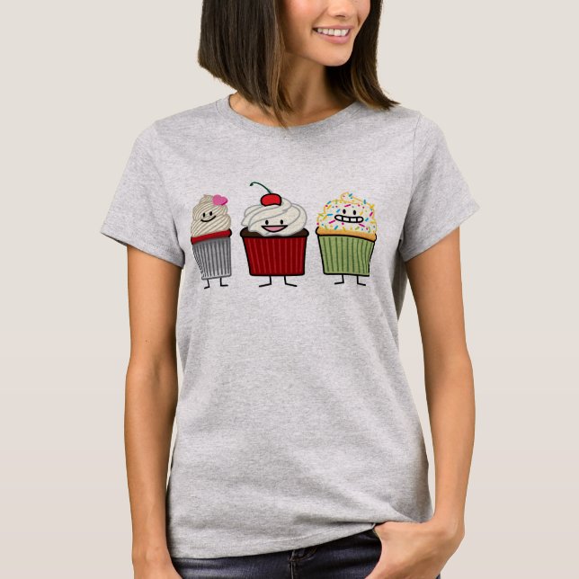 Cupcake family icing sprinkles cherry cakes heart T-Shirt (Front)