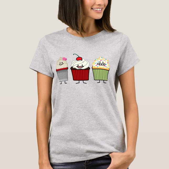 Cupcake family icing sprinkles cherry cakes heart T-Shirt (Front)