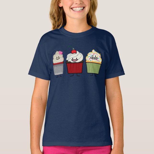 Cupcake family icing sprinkles cherry cakes heart T-Shirt (Front)