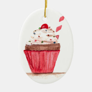 Cupcake food art ceramic ornament