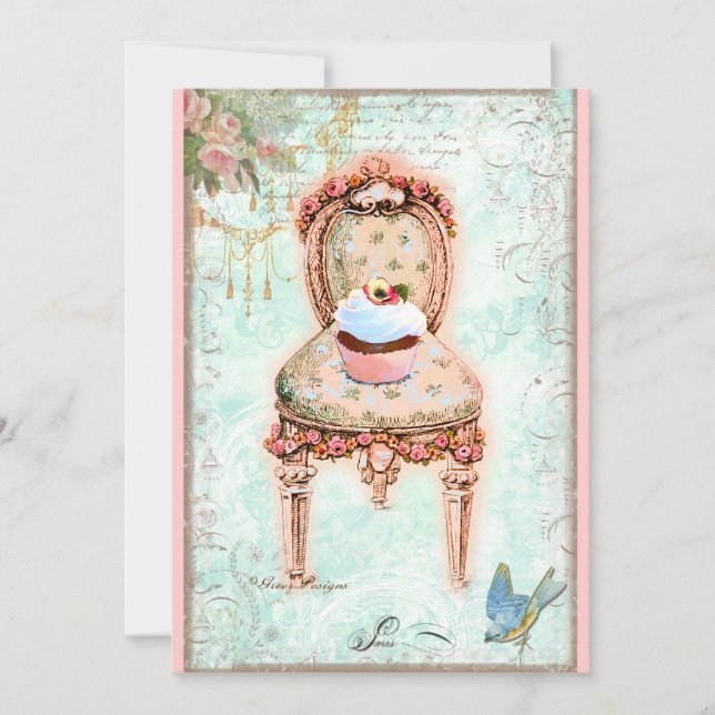 Cupcake French Victorian Invitation (Front)