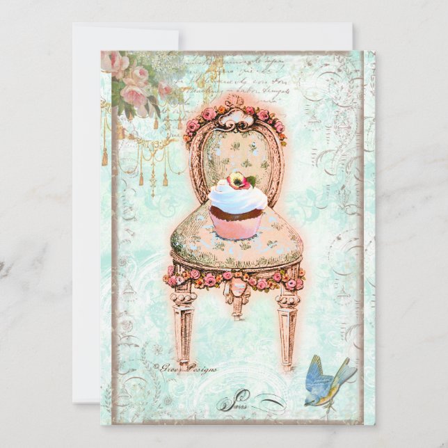 Cupcake French Victorian Invitation (Front)