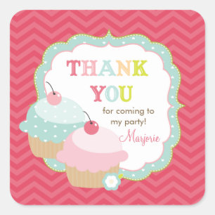 Cupcake Fun Colourful Thank you Favour Square Sticker