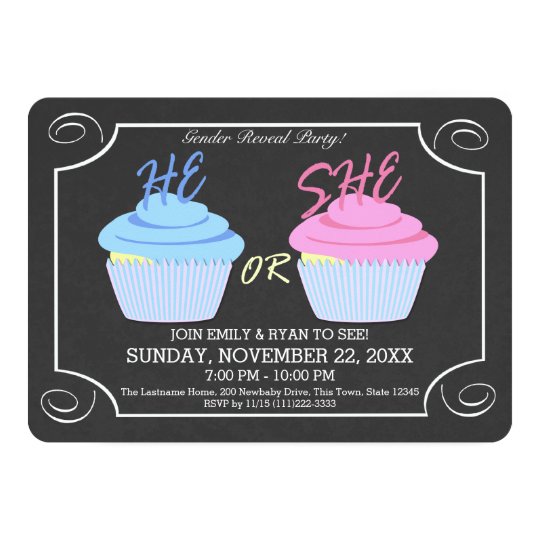 Cupcake Gender Reveal Party Card