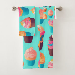 Cupcake Geometric Colourful Personalized Pattern Bath Towel Set