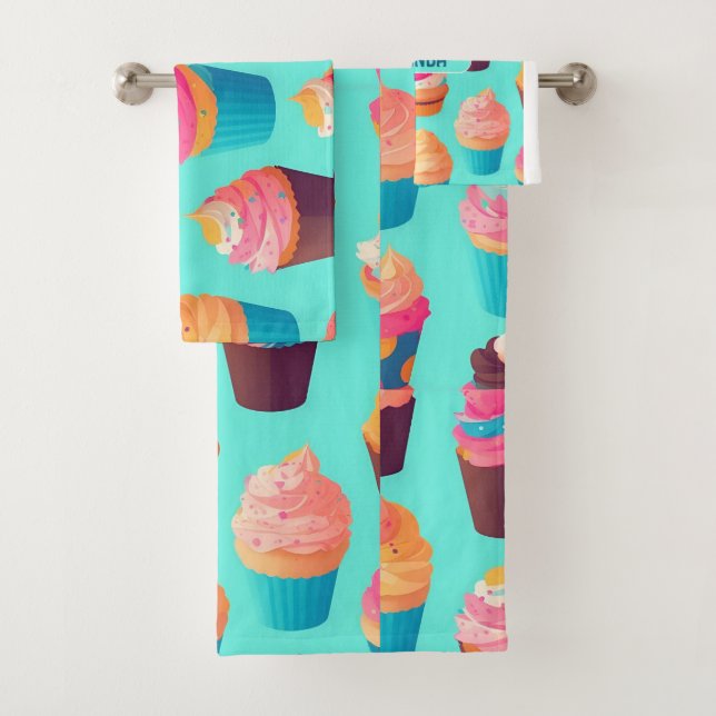 Cupcake Geometric Colourful Personalized Pattern Bath Towel Set (Insitu)