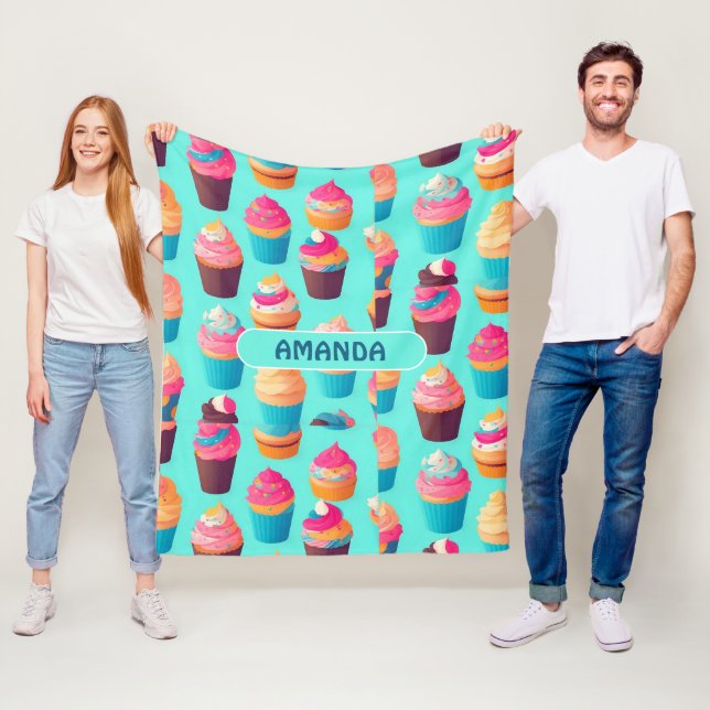 Cupcake Geometric Colourful Personalized Pattern Fleece Blanket (In Situ)