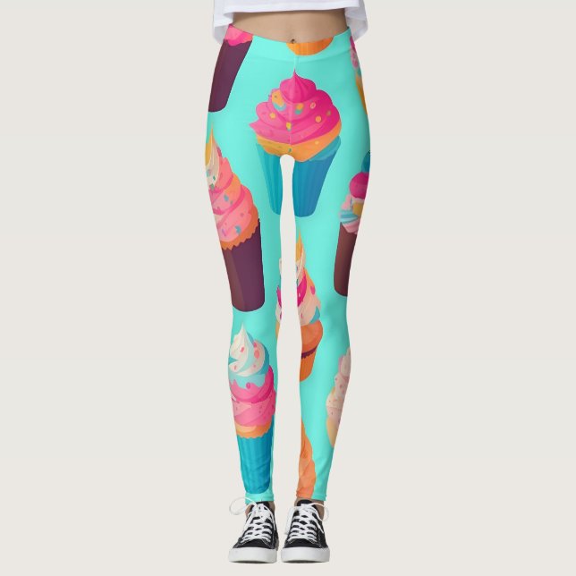 Cupcake Geometric Colourful Personalized Pattern Leggings (Front)
