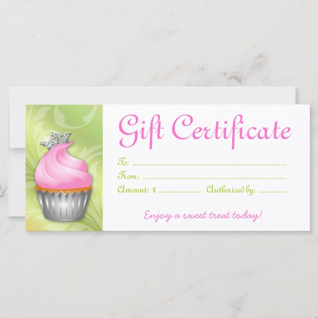 Cupcake Gift Certificate Crown Pink Lime (Front)