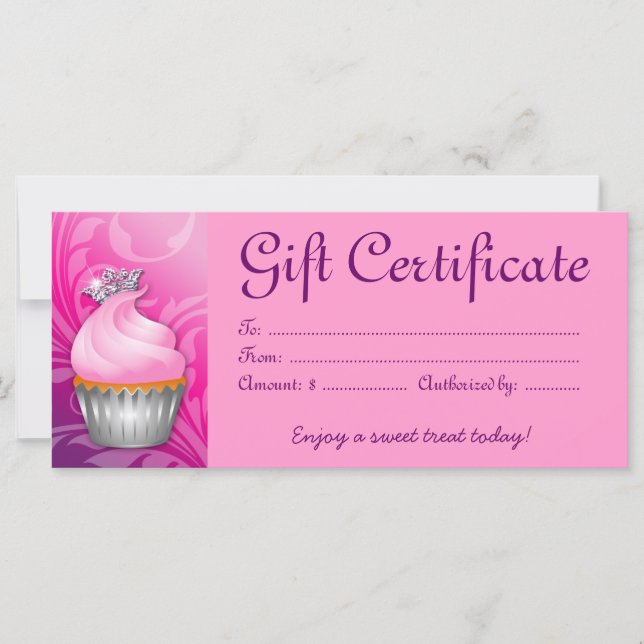 Cupcake Gift Certificate Crown Pink Purple (Front)