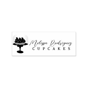 Cupcake Glass Dome Bakery Baker Script  Logo Rubber Stamp