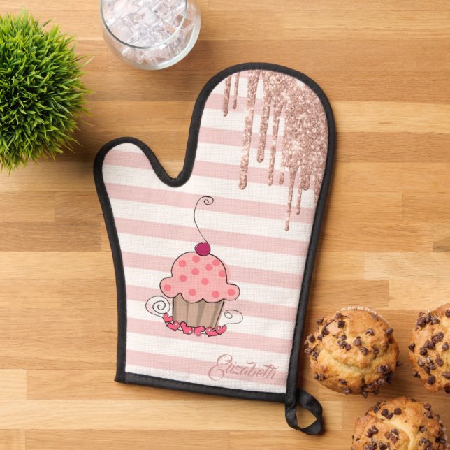 Cupcake,Glitter Drips, Stripes Oven Mitt (Top down)