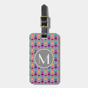 Cupcake Grey Monogram Gifts Luggage Tag