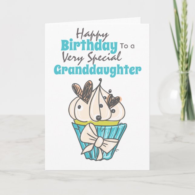 Cupcake heart granddaughter birthday wishes card (Front)