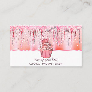 Cupcake Home Bakery Pastry Rose Gold Dripping  Business Card