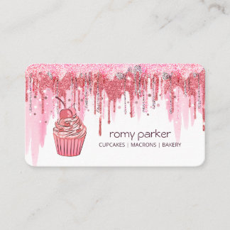 Cupcake Home Bakery Pastry Rose Gold Dripping Business Card