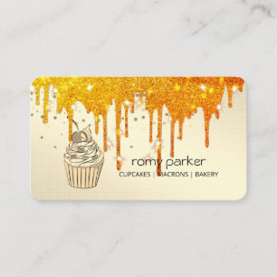 Cupcake Home Bakery Pastry Yellow Gold Dripping Business Card