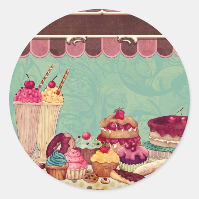 Cupcake & Ice Cream Patisserie Classic Round Sticker (Front)