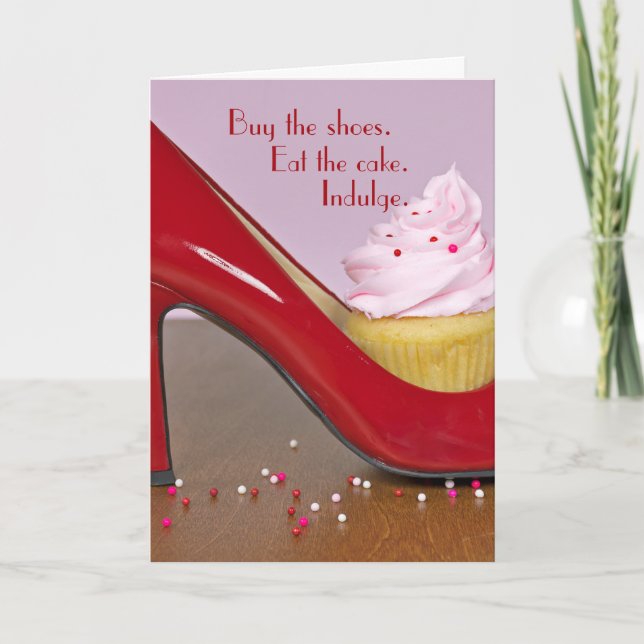 cupcake in red high heel shoe card (Front)