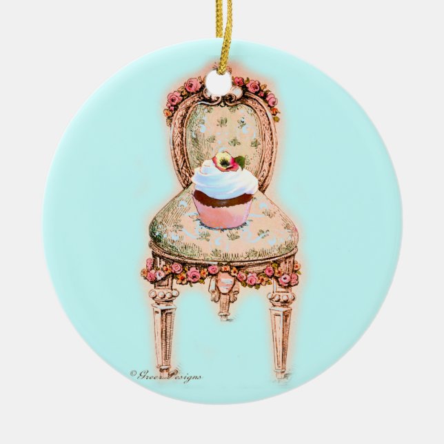 Cupcake in Victorian Chair Ceramic Ornament (Front)