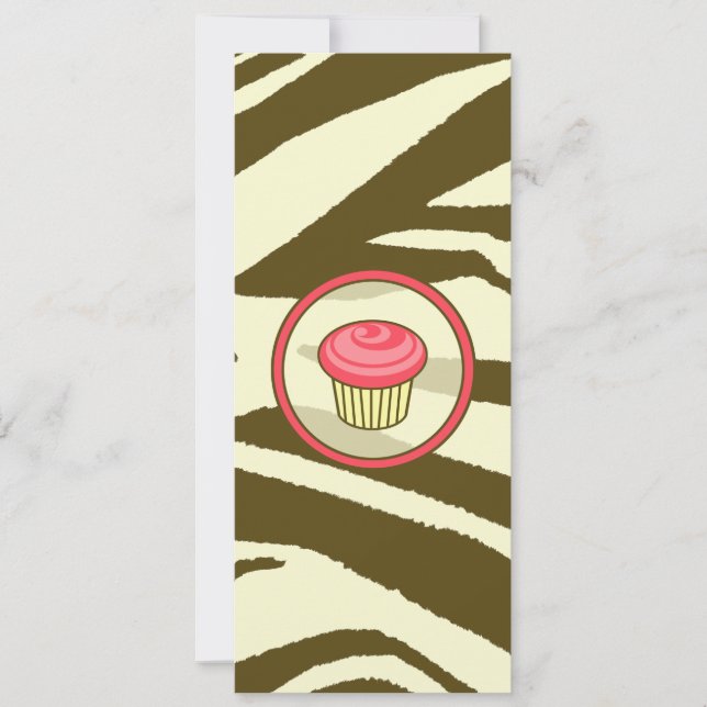 Cupcake Invitation - Brown Zebra Print Skinny (Front)